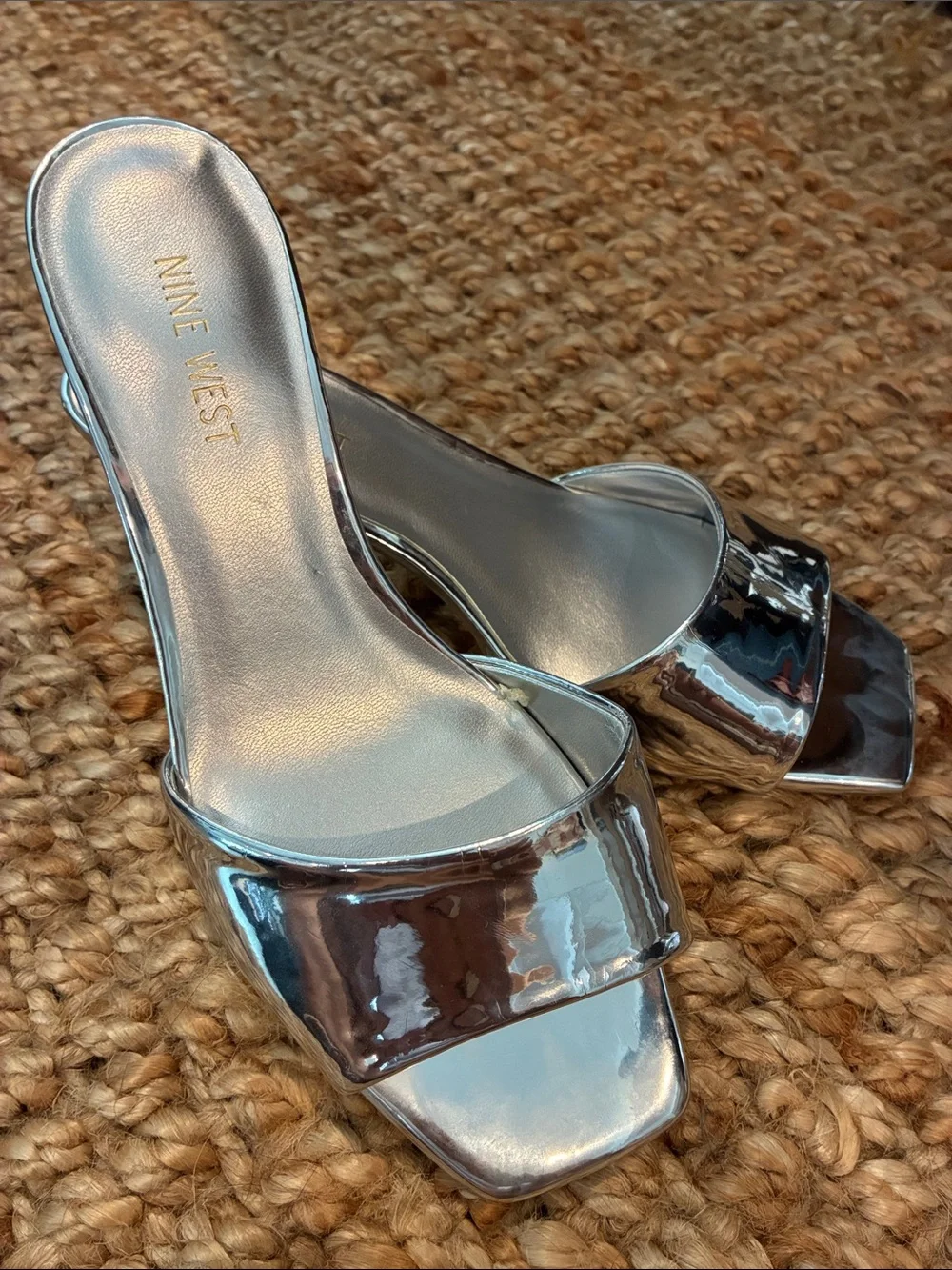 Nine West Silver Metallic Kitten Heel, Slide Sandals - 8M - Picture 1 of 6